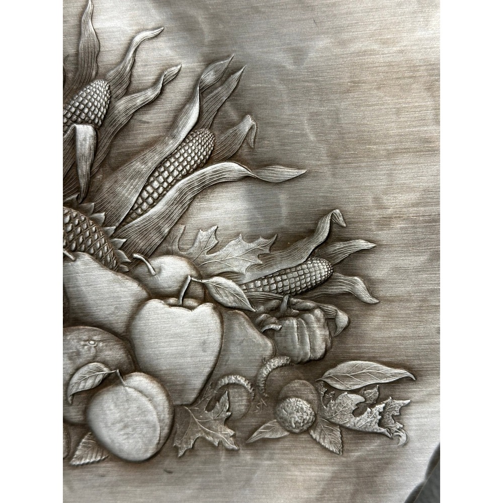 American Forging Plate Silver Hand Forged Aluminum Hammered Cornucopia Harvest - Picture 2 of 8